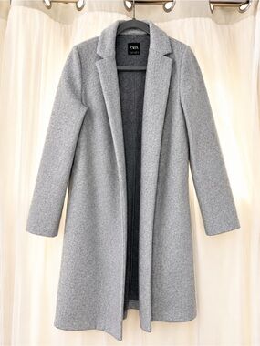 Zara Light Gray Wool-Blend Trench Coat